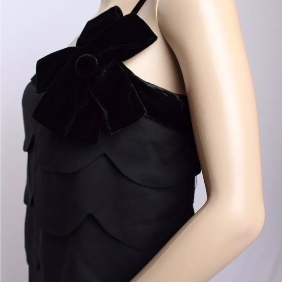 VTG 60's Lee Jordan Black Tiered Velvet Bow Trim Cocktail Party Prom Mini Dress - Picture 5 of 8